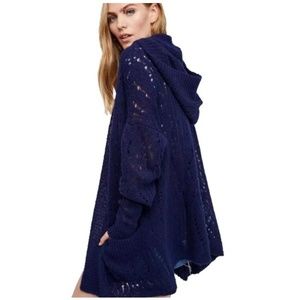 Free People Deep Blue Hooded Cardigan